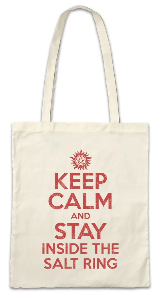 Urban Backwoods Beuteltasche Keep Calm And Stay Inside The Salt Ring Stofftasche Supernatural Fun (1-tlg), Logo Pentragramm Pentacle Flaming
