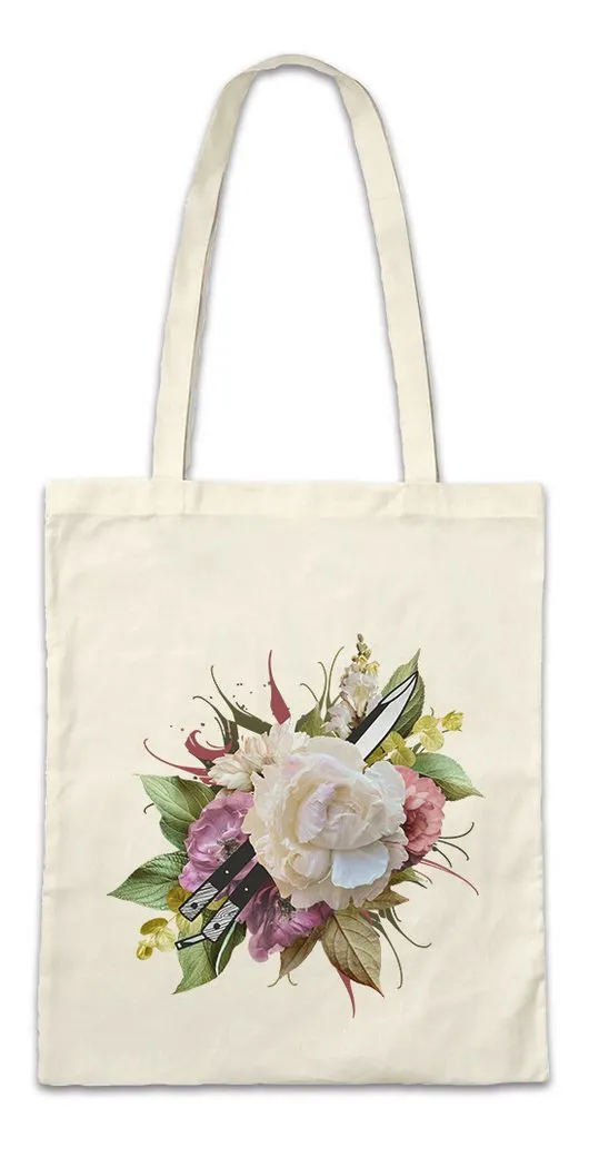 Urban Backwoods Beuteltasche Knife And Flowers Stofftasche Tattoo Oldschool Newschool Blumen Messer (1-tlg), Fahion Mode Off Flash