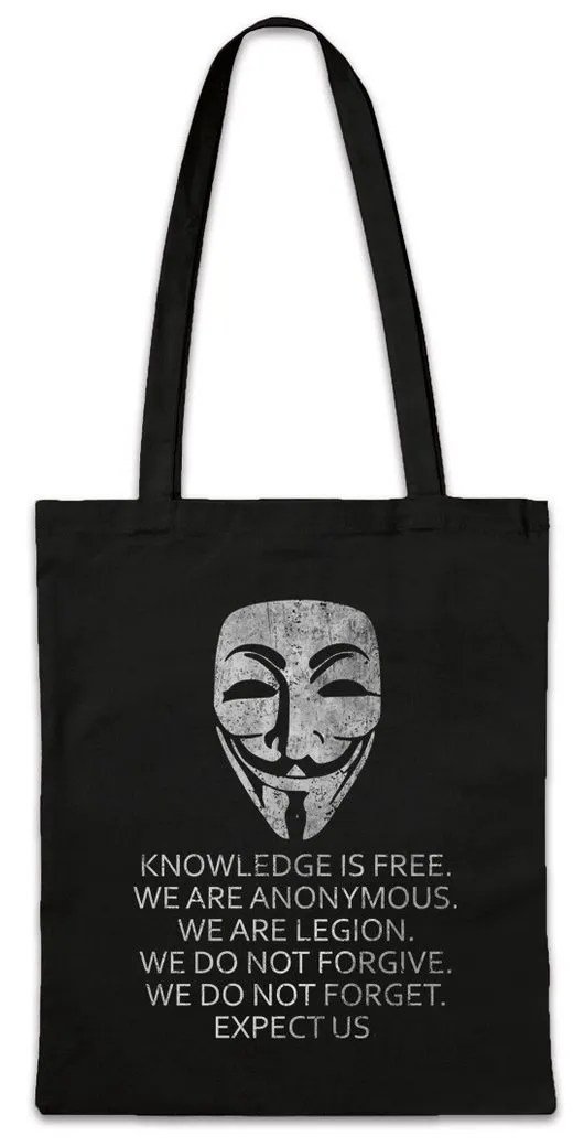 Urban Backwoods Beuteltasche Knowledge Is Free Stofftasche Fun Nerd Geek Sci-Fi Dystopie Utopie (1-tlg), Anonymous Guy Fawkes Government