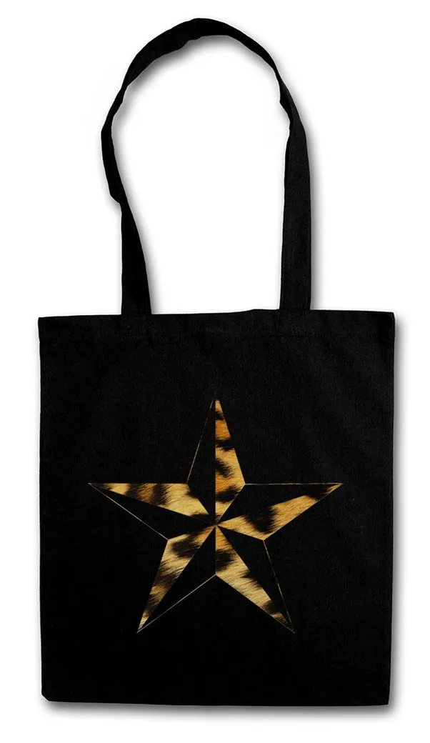 Urban Backwoods Beuteltasche Leo Nautical Star Stofftasche Tattoo Stern Leopard Rockabilly (1-tlg), Oldschool Rockabella Pin Up