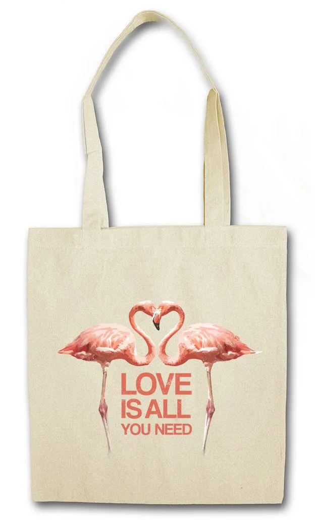 Urban Backwoods Beuteltasche Love Is All You Need Flamingos Stofftasche Flamingo Herz Love Liebe (1-tlg), Unicorn Vogel Einhorn Prinzessin