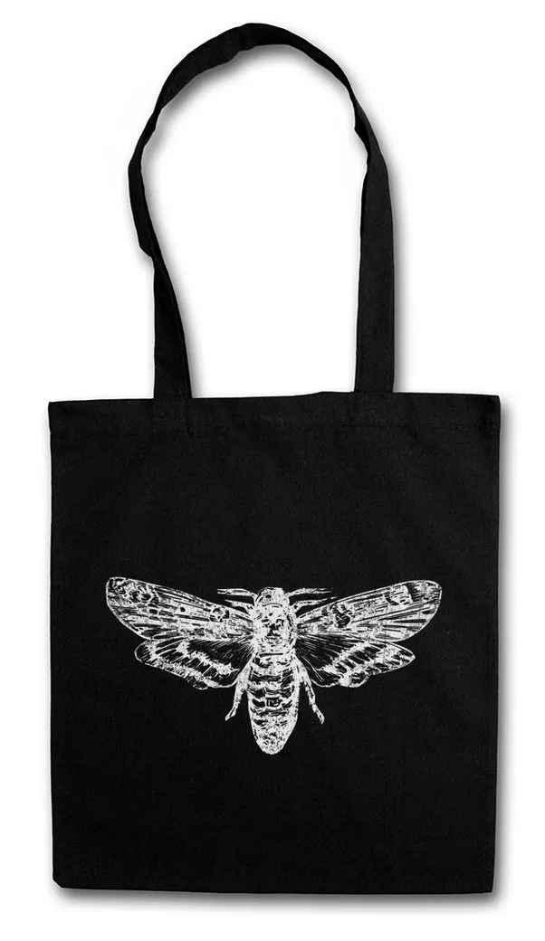 Urban Backwoods Beuteltasche Moth Stofftasche Motte Death Skelett Skeleton Black White Mothman (1-tlg), Gothic Horror Insekt Insekten