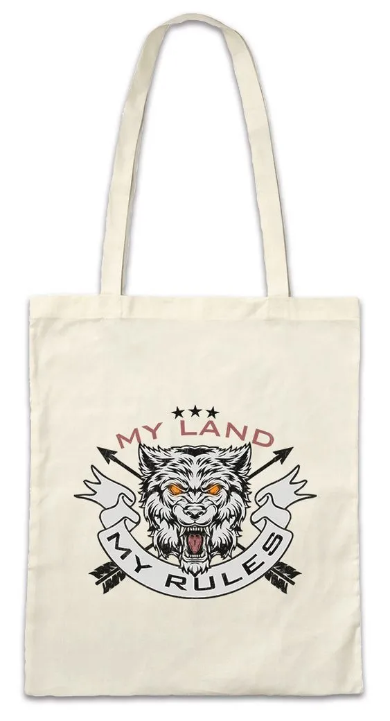 Urban Backwoods Beuteltasche My Land My Rules Wolf Stofftasche Chef Boss Häuptling Vater Gesetz (1-tlg), Papa Chief Rudel Fun