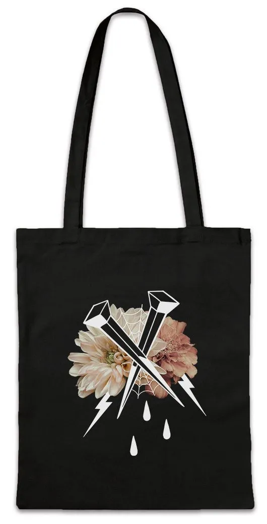 Urban Backwoods Beuteltasche Nails And Flowers II Stofftasche Tattoo Oldschool Newschool Blumen (1-tlg), Nägel Zimmermann Schreiner Fahion
