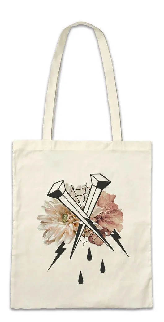 Urban Backwoods Beuteltasche Nails And Flowers II Stofftasche Tattoo Oldschool Newschool Blumen (1-tlg), Nägel Zimmermann Schreiner Fahion