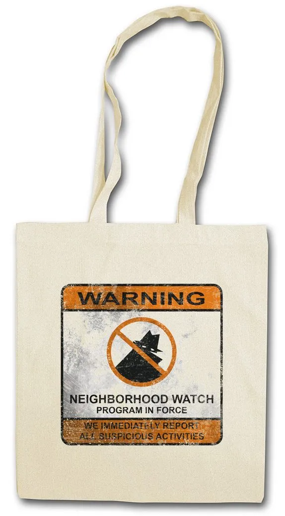 Urban Backwoods Beuteltasche Neighborhood Watch Sign Stofftasche Nachbarschaftswache Zeichen Symbol (1-tlg), Logo Vigilantismus Vigilante Sign