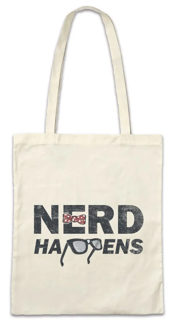 Urban Backwoods Beuteltasche Nerd Happens Stofftasche Geek Glasses Brille Eule Owl Nerd Freak Smart (1-tlg), Schlau Intelligent Intelligenz Domain