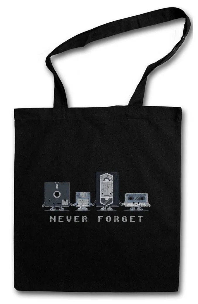 Urban Backwoods Beuteltasche Never Forget Stofftasche Floppy Disk Retro Kassette VHS Video Diskette (1-tlg), Floppy Disk Oldschool 80s
