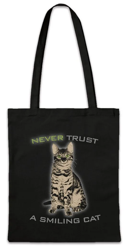 Urban Backwoods Beuteltasche Never Trust A Smiling Cat Stofftasche Katze Kitten Süß Cute Liebhaber (1-tlg), Kitty Spaß Züchter Fun