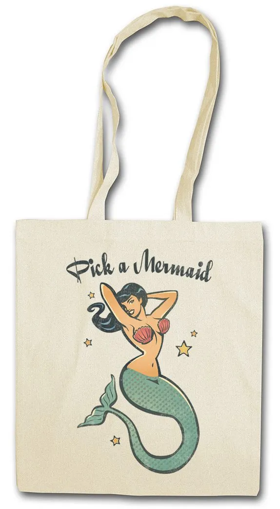Urban Backwoods Beuteltasche Pick A Mermaid Stofftasche Shirt Meerjungfrau Poseidon Neptun Sea Meer (1-tlg), Strand Beach Tattoo Anchor