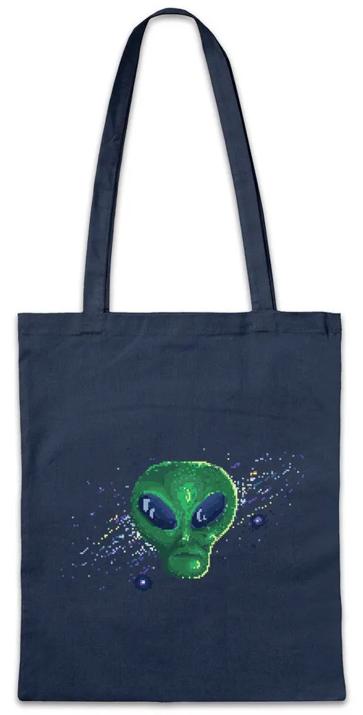 Urban Backwoods Beuteltasche Pixel Green Alien Face Stofftasche Pixel Ufo Flying Saucers Vril (1-tlg), Flugscheibe Haunebu Majestic 12