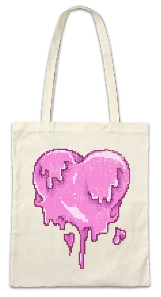 Urban Backwoods Beuteltasche Pixel Melting Heart Stofftasche Pixel Herz Love Liebe Gamer Gaming (1-tlg), Games Pixel Retro Arcade