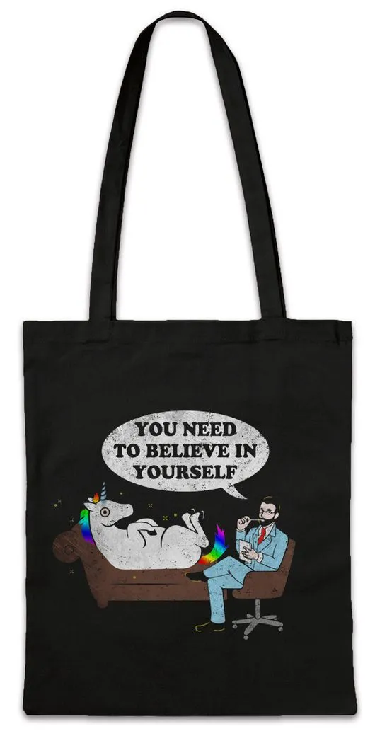 Urban Backwoods Beuteltasche Psycho Unicorn Stofftasche Unicorns Einhorn Einhörner Regenbogen (1-tlg), Rainbow Psychologe Psychologie