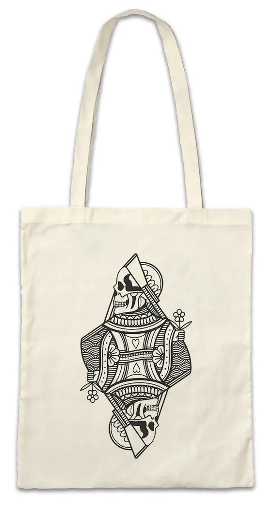 Urban Backwoods Beuteltasche Queen Of Skulls II Stofftasche Tattoo Oldschool Skull Schädel Poker (1-tlg), Card Karte Kartenspiel Casino