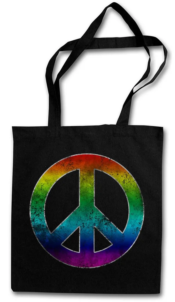 Urban Backwoods Beuteltasche Rainbow Peace Symbol Stofftasche Hippie Sign Logo Frieden Regenbogen (1-tlg), Hippie 60s Cultur Goa