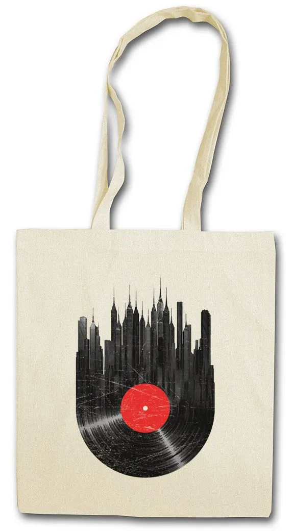 Urban Backwoods Beuteltasche Recordl City Stofftasche Schallplatte Club Disco Retro Music Collector (1-tlg), Plattenspieler Phonograph Player Turntable