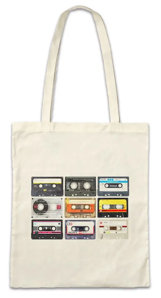 Urban Backwoods Beuteltasche Retro Cassettes Stofftasche 80s Retro Kassette Music Disco Tape 70s (1-tlg), Recorder Deck 90s Kassettenrekorder