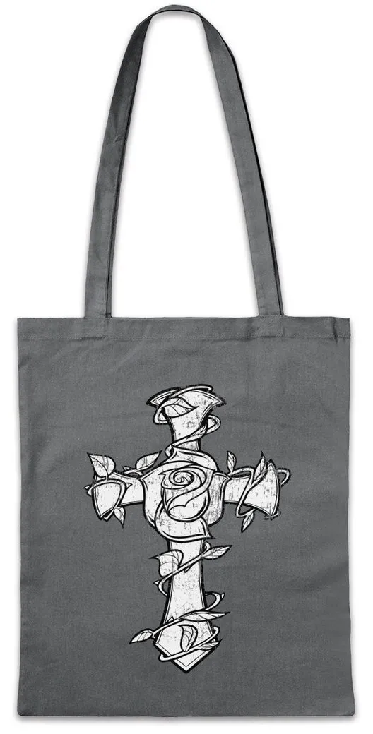 Urban Backwoods Beuteltasche Rose Cross II Stofftasche Tattoo Rosen Rose Kreuz Tribal Flower Blume (1-tlg), Art Artist Flash Oldschool