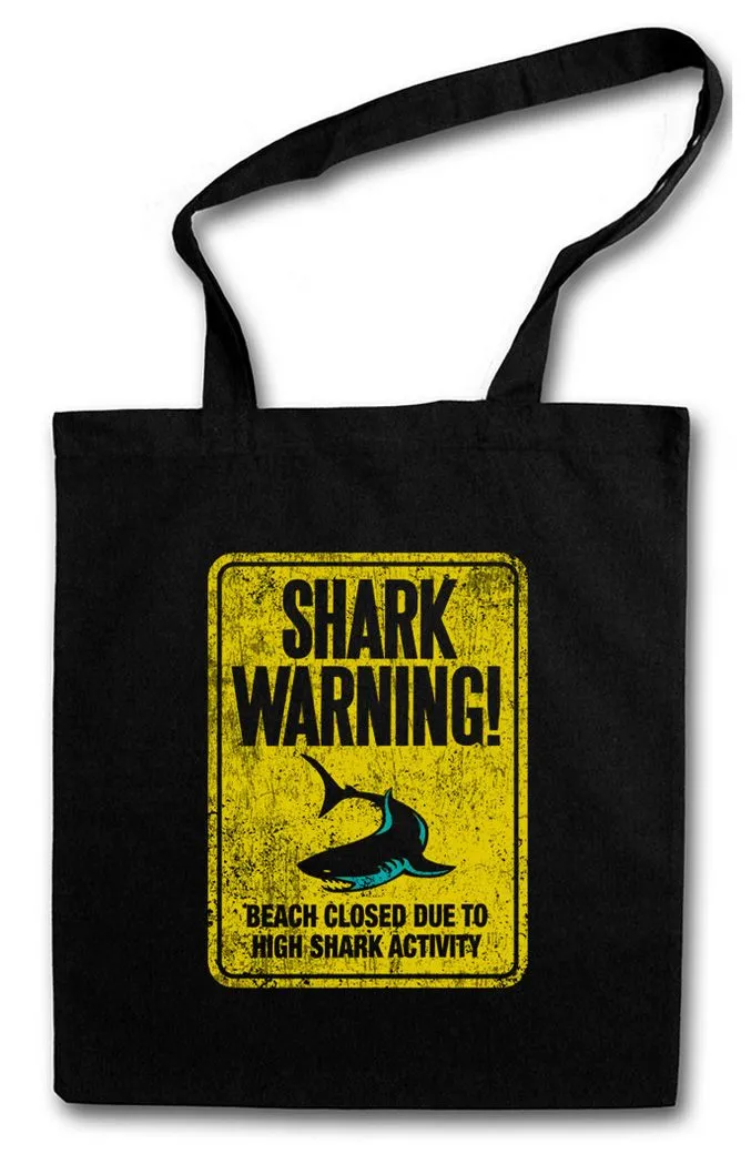Urban Backwoods Beuteltasche Shark Warning Sign II Stofftasche Weißer Hai Surfer Surfing Diver (1-tlg), Taucher Strand Warnung Warnschild