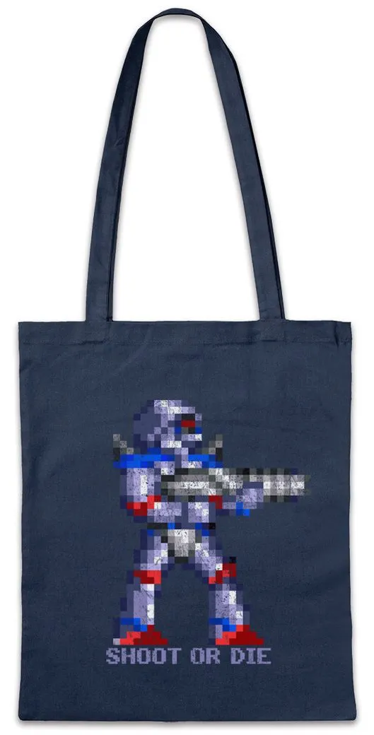 Urban Backwoods Beuteltasche Shoot Or Die Stofftasche Turrican Game Sprite Amiga Figur Robot Spiel (1-tlg), Nerd Geek Gamer 80s