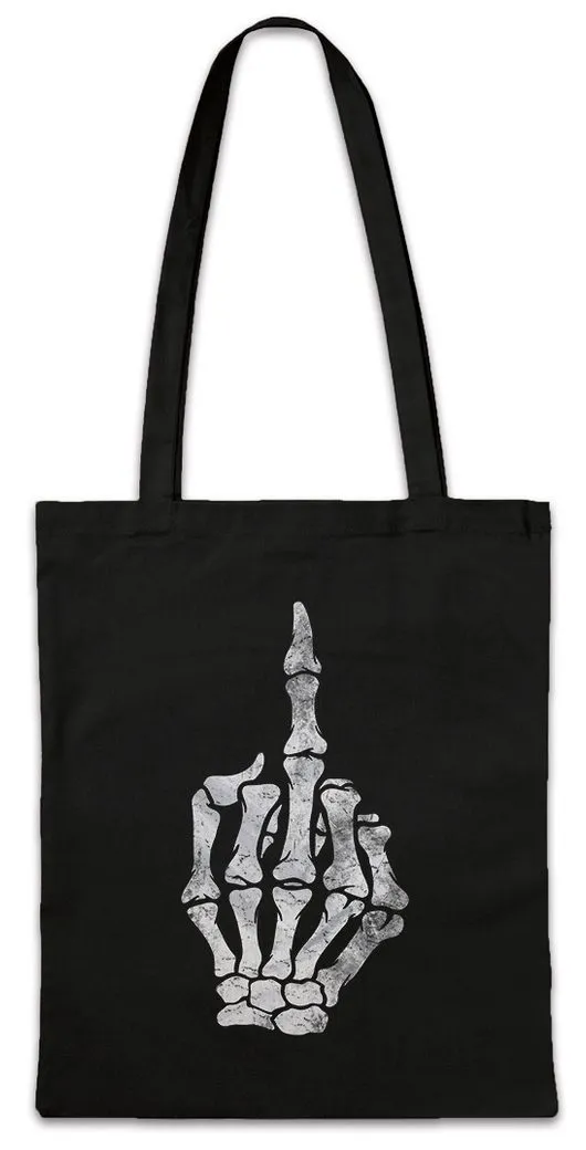 Urban Backwoods Beuteltasche Skeleton Middle Finger Stofftasche kelett Knochen Gothic Punk Batcave (1-tlg), Metal Emo Core