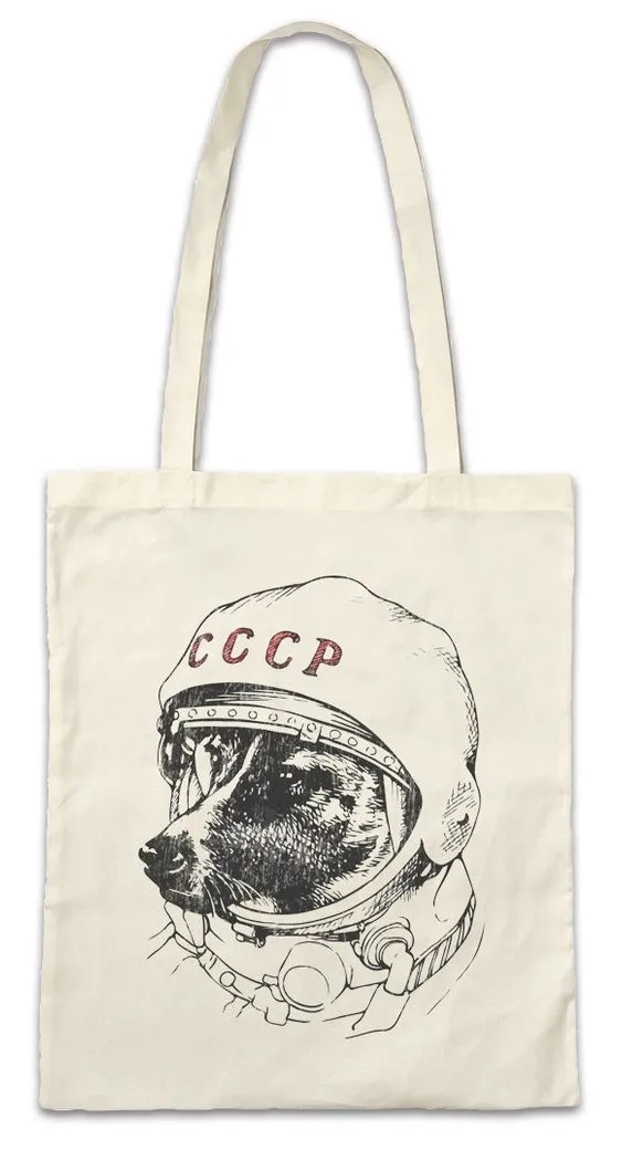Urban Backwoods Beuteltasche Space Dog Laika Stofftasche Rakete Raumschiff Weltall Hund Hündin (1-tlg), Weltraum Raumfahrer Astronaut Cosmonaut