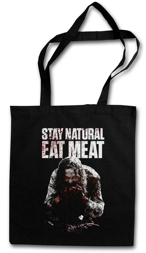 Urban Backwoods Beuteltasche Stay Natural Eat Meat Stofftasche Bloody Blut Zombie Horror Gore (1-tlg), Fleischfresser Butcher Metzger Fleischer