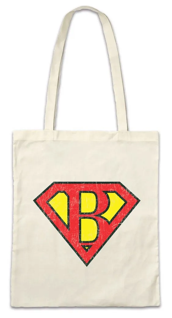 Urban Backwoods Beuteltasche Super B Stofftasche Buchstabe Initialen Vorname Nachname Man Fasching (1-tlg), Karneval Kostüm Costume Superheld