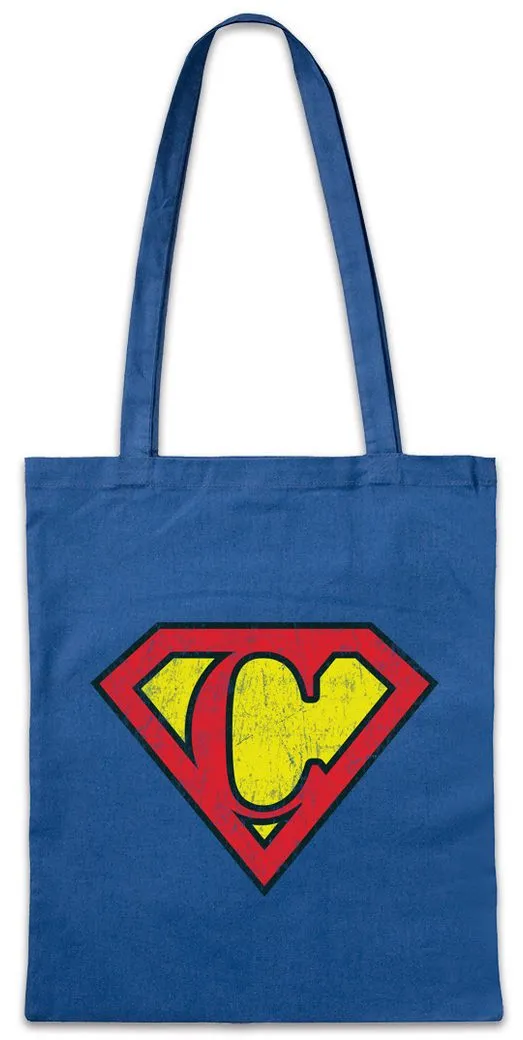 Urban Backwoods Beuteltasche Super C Stofftasche Buchstabe Initialen Vorname Nachname Man Fasching (1-tlg), Karneval Kostüm Costume Superheld