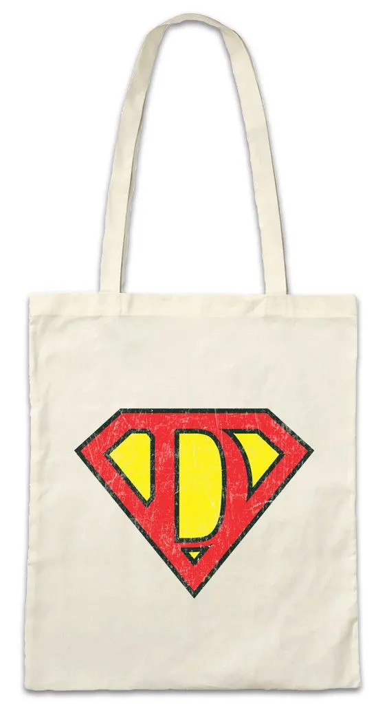 Urban Backwoods Beuteltasche Super D Stofftasche Buchstabe Initialen Vorname Nachname Man Fasching (1-tlg), Karneval Kostüm Costume Superheld
