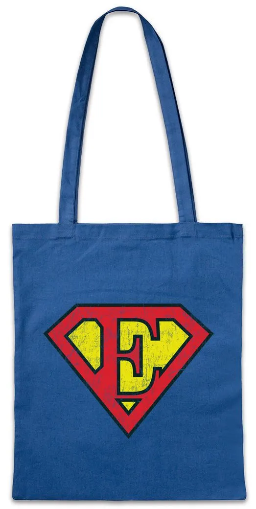 Urban Backwoods Beuteltasche Super E Stofftasche Buchstabe Initialen Vorname Nachname Man Fasching (1-tlg), Karneval Kostüm Costume Superheld