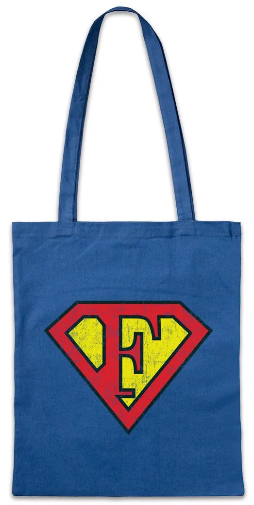 Urban Backwoods Beuteltasche Super F Stofftasche Buchstabe Initialen Vorname Nachname Man Fasching (1-tlg), Karneval Kostüm Costume Superheld