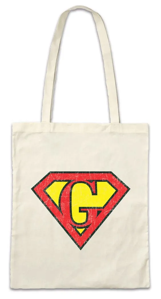 Urban Backwoods Beuteltasche Super G Stofftasche Buchstabe Initialen Vorname Nachname Man Fasching (1-tlg), Karneval Kostüm Costume Superheld