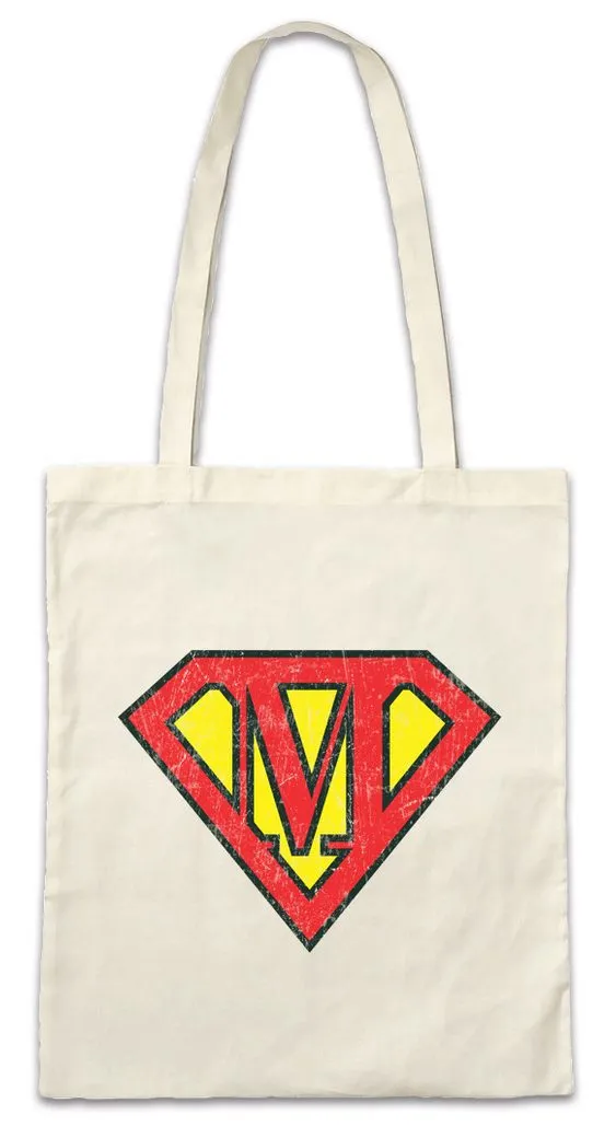 Urban Backwoods Beuteltasche Super M Stofftasche Buchstabe Initialen Vorname Nachname Man Fasching (1-tlg), Karneval Kostüm Costume Superheld