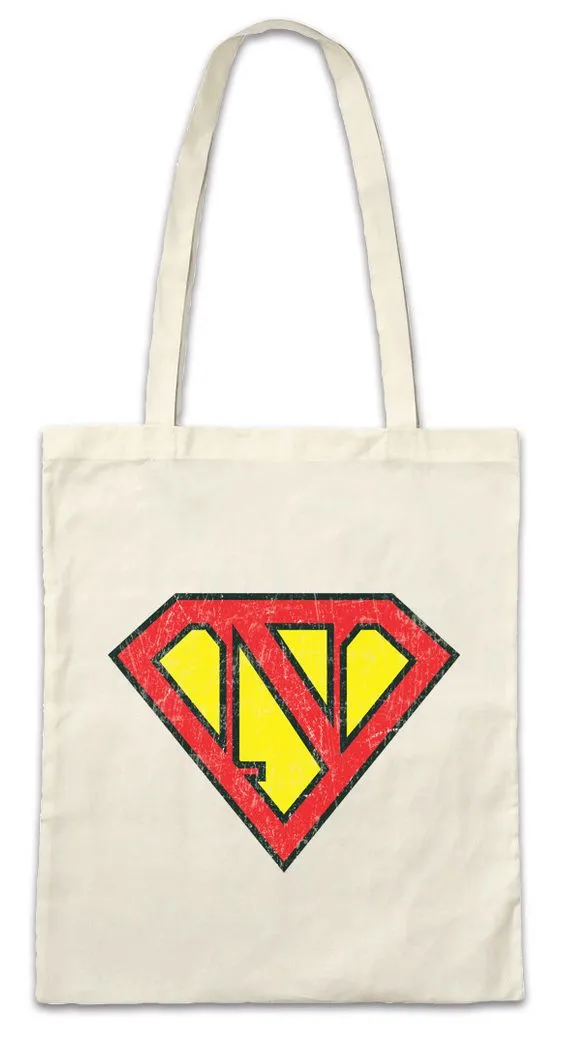 Urban Backwoods Beuteltasche Super N Stofftasche Buchstabe Initialen Vorname Nachname Man Fasching (1-tlg), Karneval Kostüm Costume Superheld