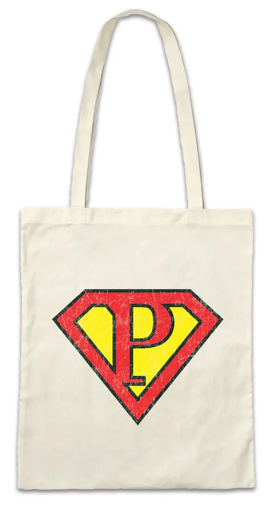 Urban Backwoods Beuteltasche Super P Stofftasche Buchstabe Initialen Vorname Nachname Man Fasching (1-tlg), Karneval Kostüm Costume Superheld