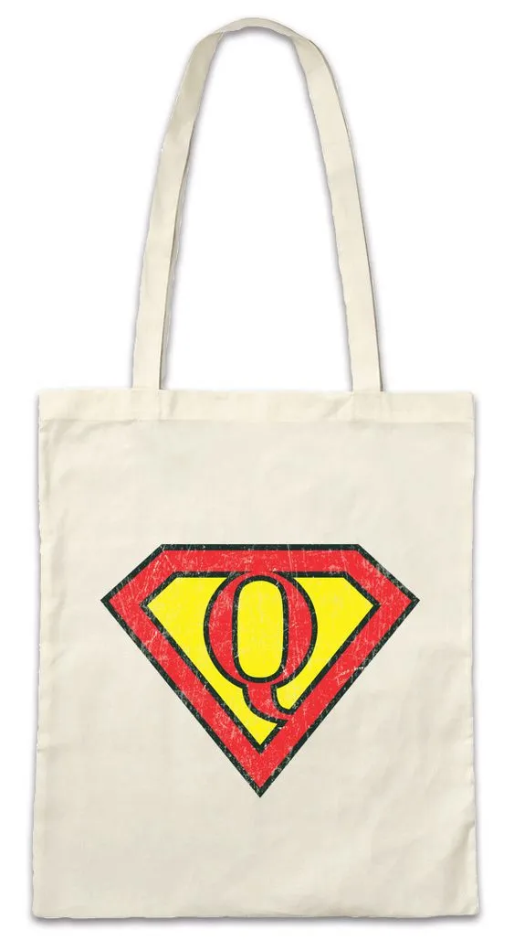 Urban Backwoods Beuteltasche Super Q Stofftasche Buchstabe Initialen Vorname Nachname Man Fasching (1-tlg), Karneval Kostüm Costume Superheld