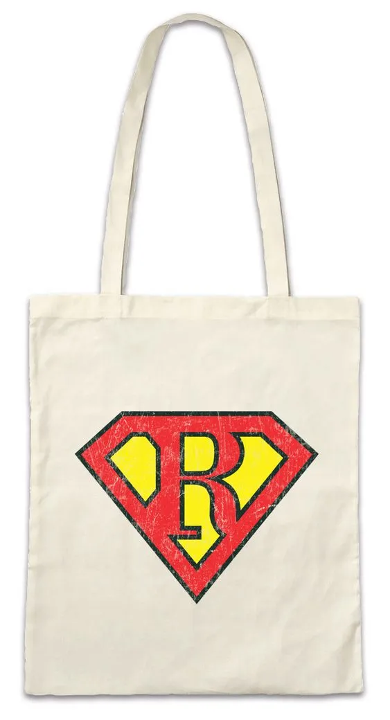 Urban Backwoods Beuteltasche Super R Stofftasche Buchstabe Initialen Vorname Nachname Man Fasching (1-tlg), Karneval Kostüm Costume Superheld
