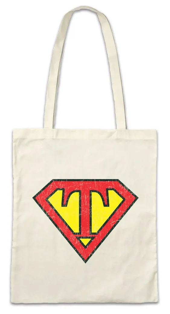 Urban Backwoods Beuteltasche Super T Stofftasche Buchstabe Initialen Vorname Nachname Man Fasching (1-tlg), Karneval Kostüm Costume Superheld