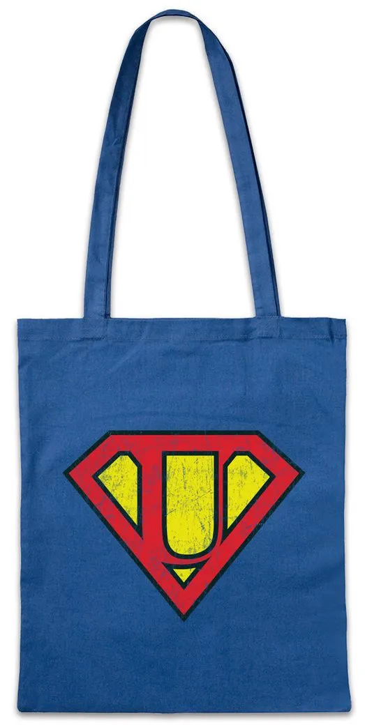 Urban Backwoods Beuteltasche Super U Stofftasche Buchstabe Initialen Vorname Nachname Man Fasching (1-tlg), Karneval Kostüm Costume Superheld