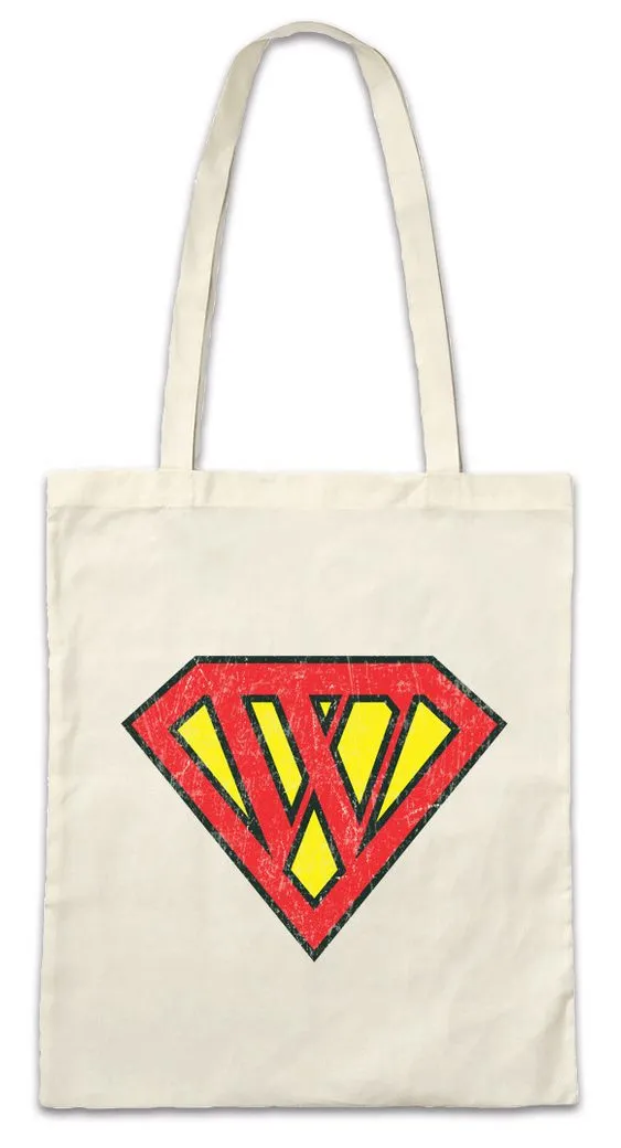 Urban Backwoods Beuteltasche Super W Stofftasche Buchstabe Initialen Vorname Nachname Man Fasching (1-tlg), Karneval Kostüm Costume Superheld