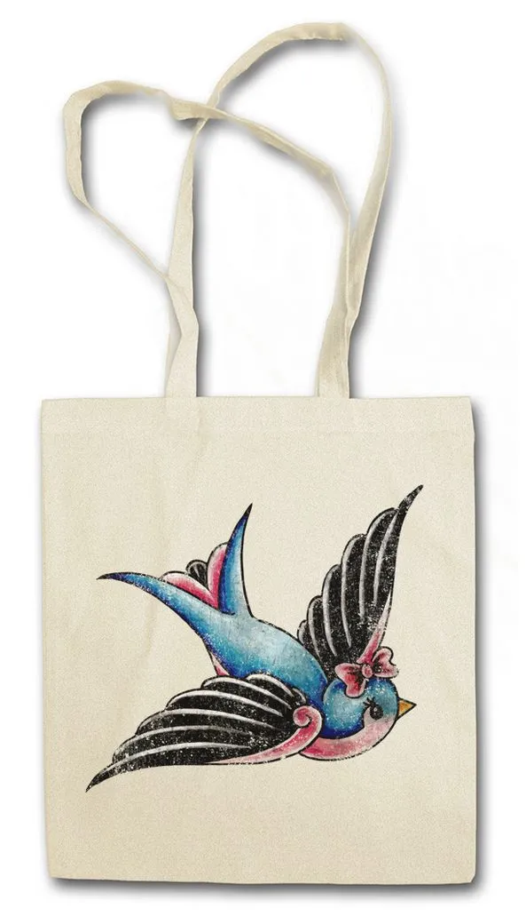 Urban Backwoods Beuteltasche Tattoo Swallow A Stofftasche Schwalbe Love hate Oldschool Art Studio (1-tlg), Artist Flash Rockabella Rockabilly
