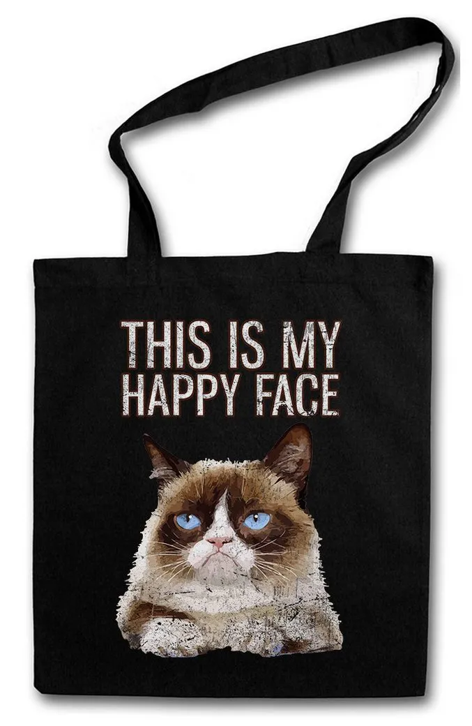Urban Backwoods Beuteltasche This Is My Happy Face Stofftasche Grumpy Katze Gesicht Cat Smile (1-tlg), Rockabella Girl Kitten Kitty