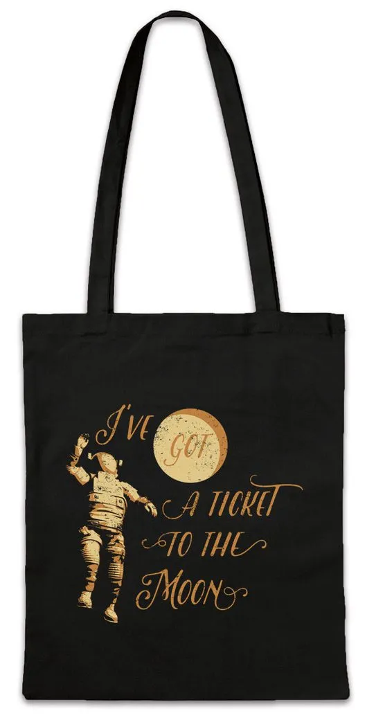 Urban Backwoods Beuteltasche Ticket To The Moon Stofftasche Mond Raumfahrt Astronaut Weltraum (1-tlg), Astrophysik Kosmos Space Station