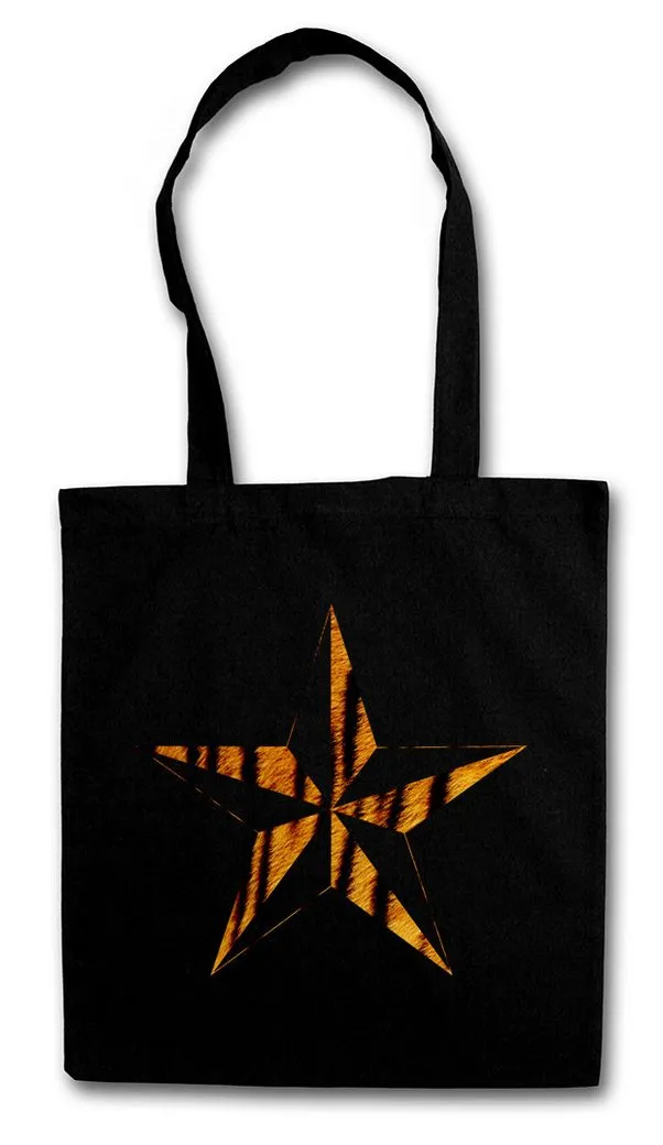 Urban Backwoods Beuteltasche Tiger Nautical Star Stofftasche Tattoo Stern Leopard Rockabilly (1-tlg), Oldschool Rockabella Leo Pin