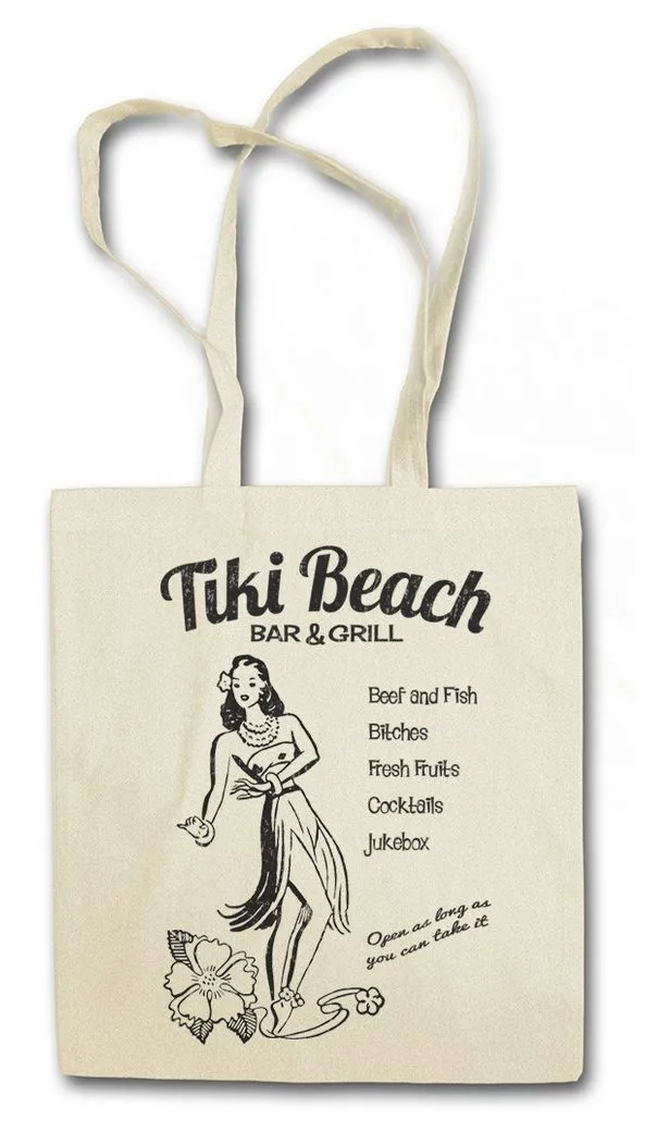 Urban Backwoods Beuteltasche Tiki Beach Bar & Grill Stofftasche Hula Girl Aloha Island Hawaii Art (1-tlg), Strand Restaurant Caribbean Karibik