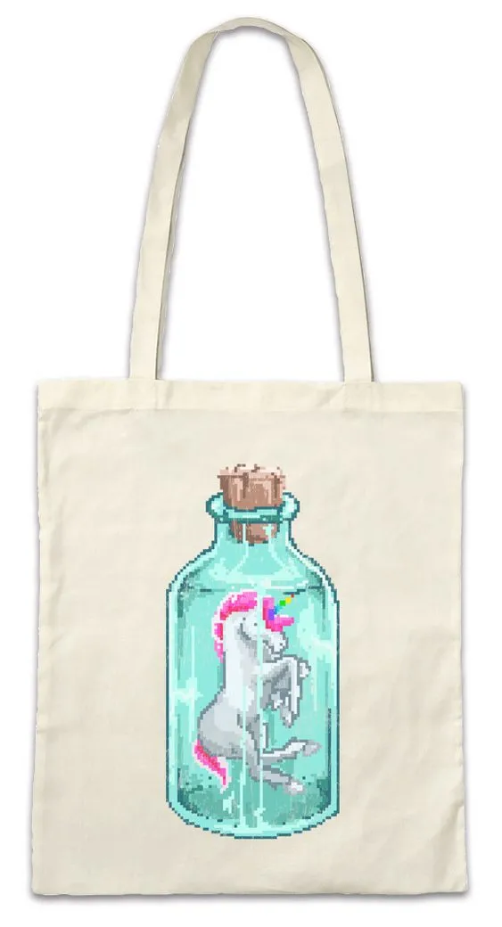 Urban Backwoods Beuteltasche Unicorn Flask Stofftasche Einhorn Unicorn Pixel Flaschenpost Gamer (1-tlg), Gaming Games Pixel Retro