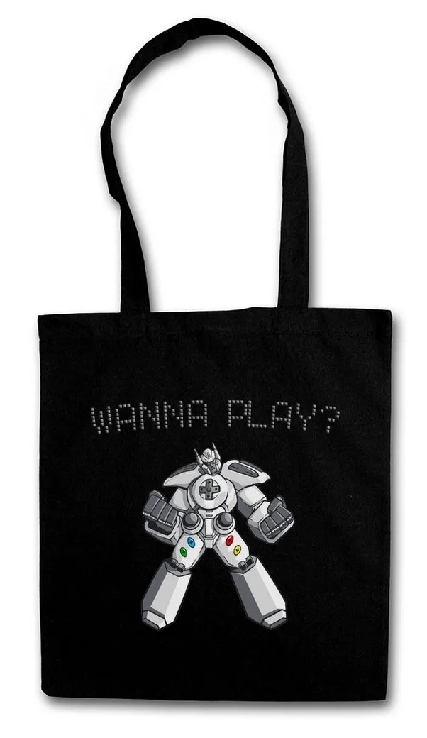 Urban Backwoods Beuteltasche Wanna Play Robot Stofftasche Retro Gamer Controller Video Game (1-tlg), Joystick TV 80s Eighties