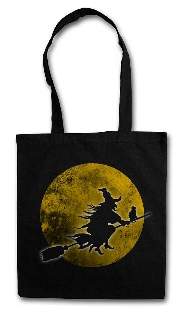 Urban Backwoods Beuteltasche Witch Moon Stofftasche Hexe Mond Hexen Besen Schwarzer Kater Katze (1-tlg), Walpurgisnacht Walpurgis Night