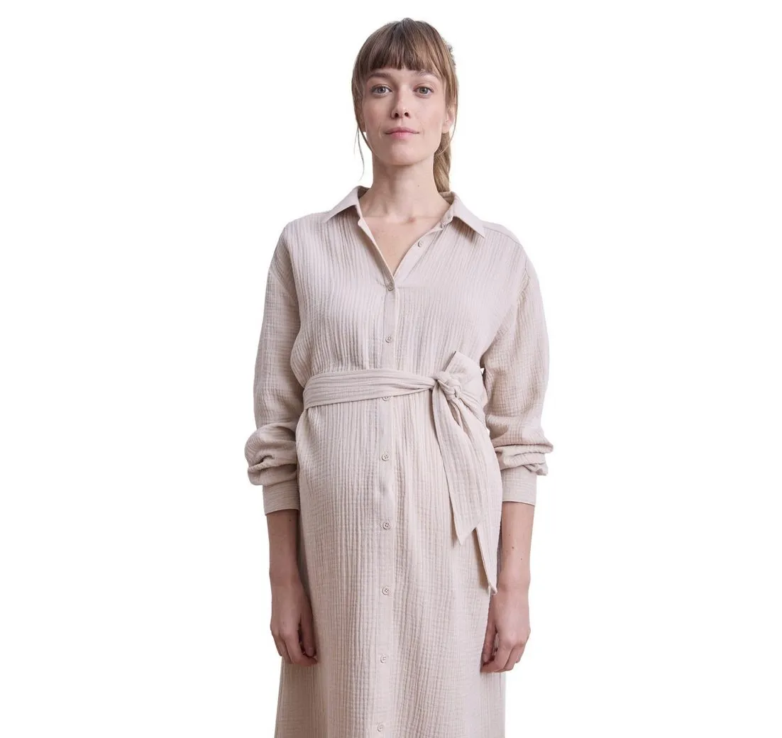 VERTBAUDET Maxikleid Hemdblusenkleid aus Musselin, Schwangerschaft